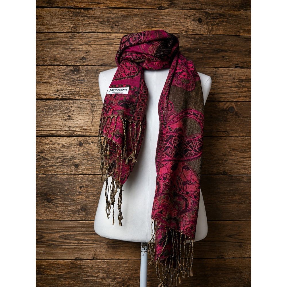 Pashmina Pink Paisley Jacquard Shawl Wrap Scarf Boho Festival Layering Fall
